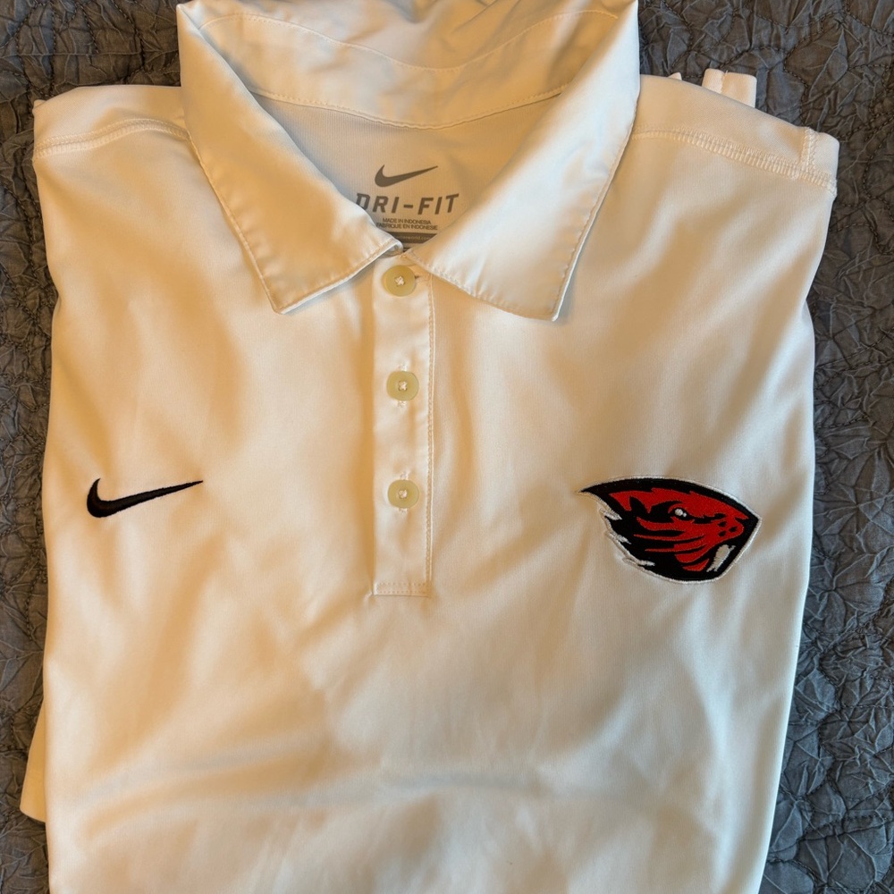 Nike White Dri-FIT Polo with Embroidered Logo